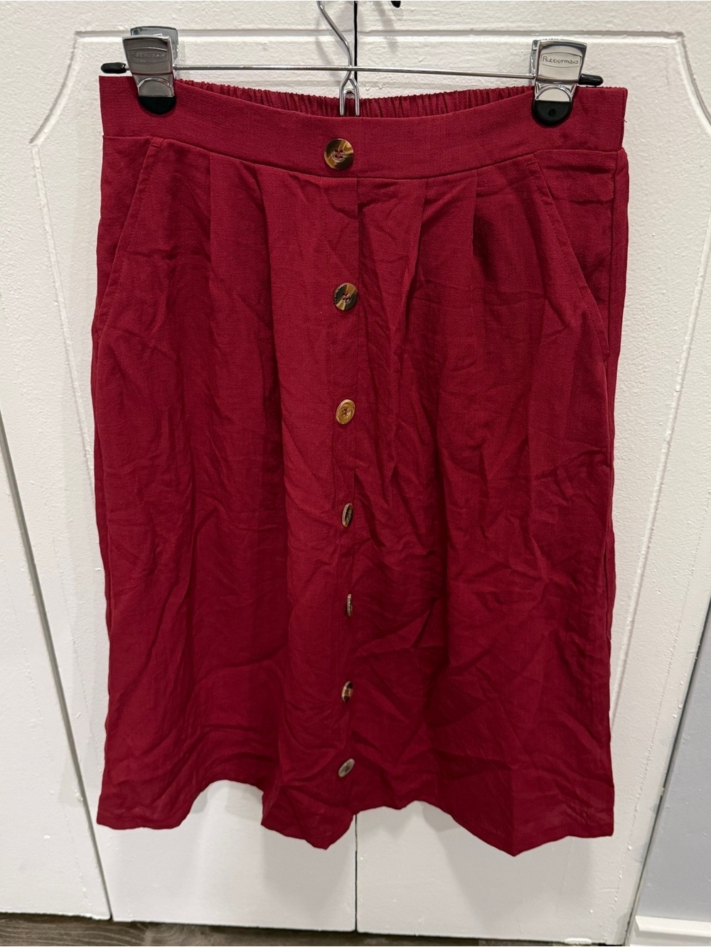 Halara Red High-Waisted Midi Casual Flare Skirt
